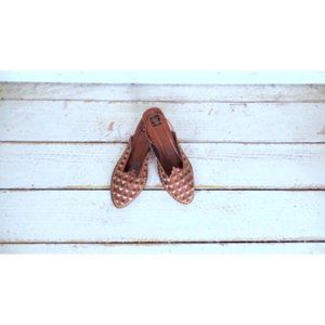 Brown leather gold red metallic thread Indian style flat slipper shoes